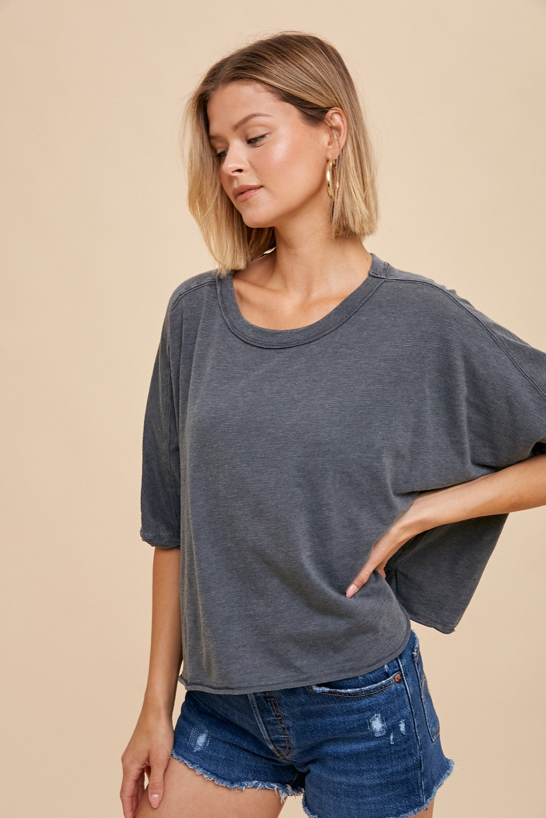 Raw Edge Flowy Dolman Tee