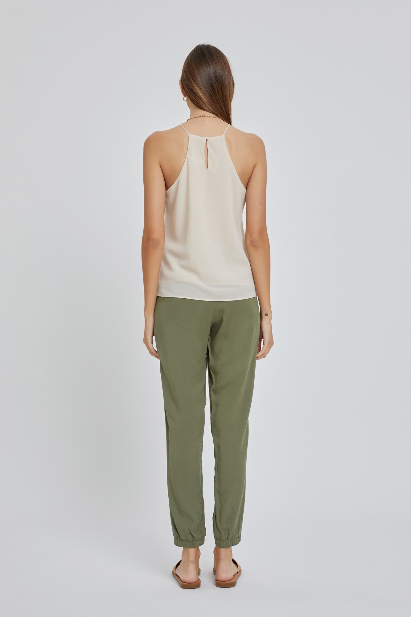 High Rise Drawstring Joggers - Olive