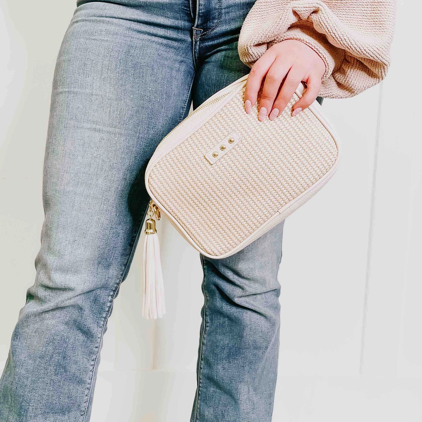 Silvia Straw Camera Bag - Cream