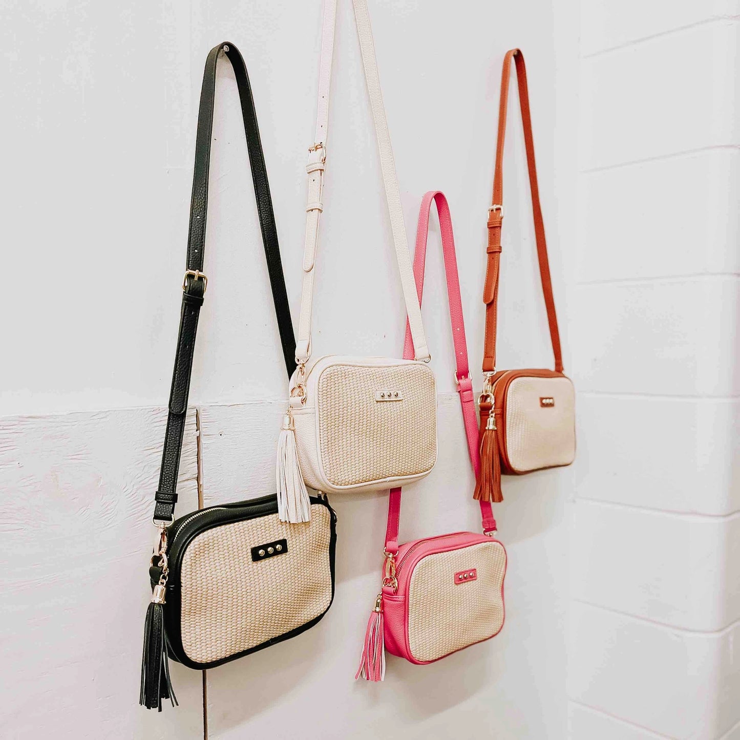Silvia Straw Camera Bag - Cream