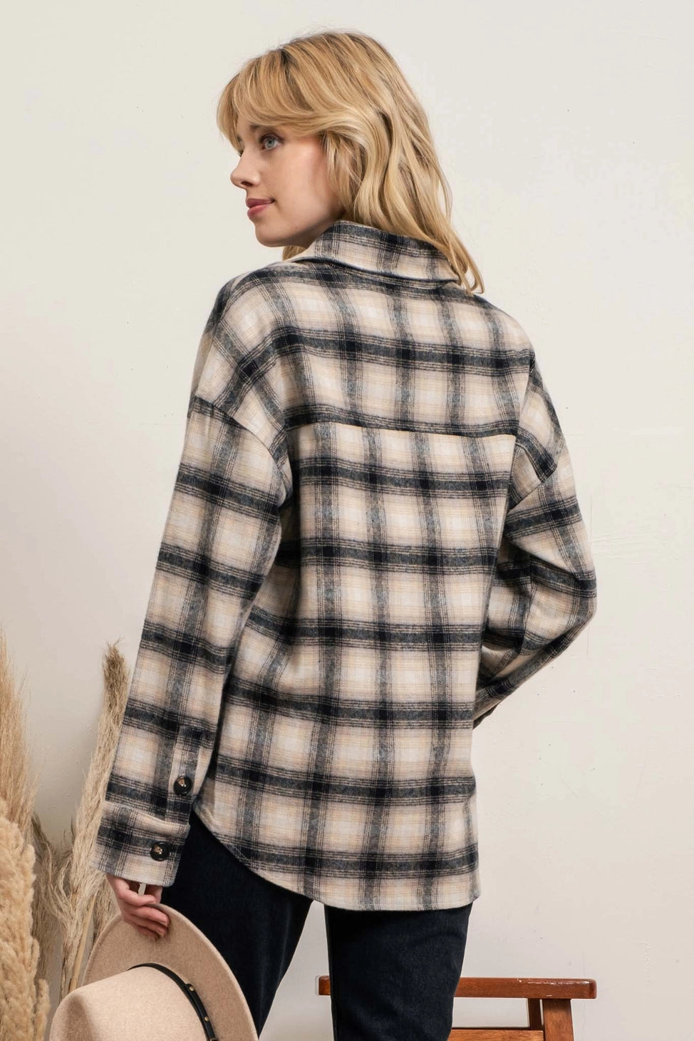 Extended Shoulder Plaid Shacket