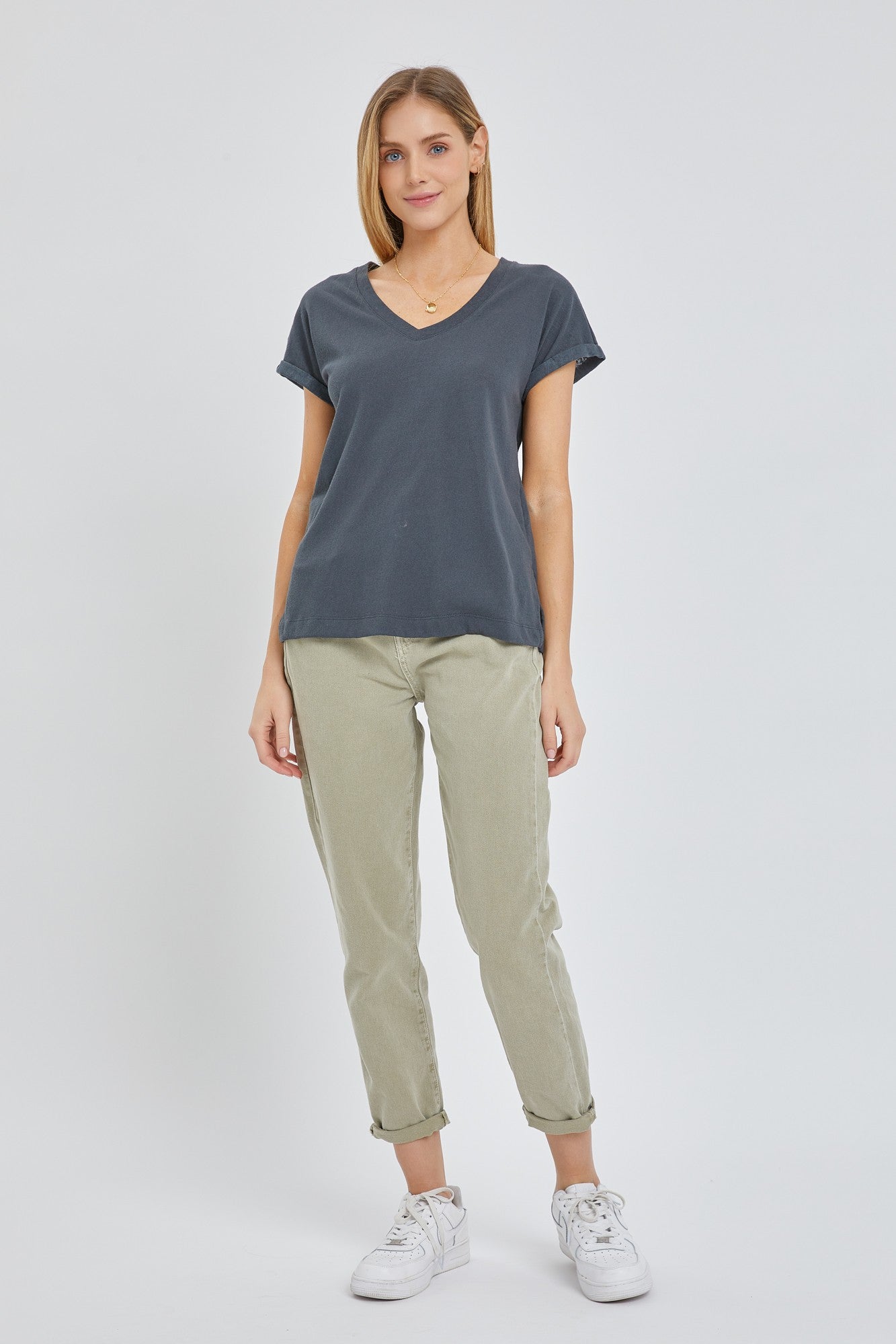 Basic V-Neck Slub Tee - Ash