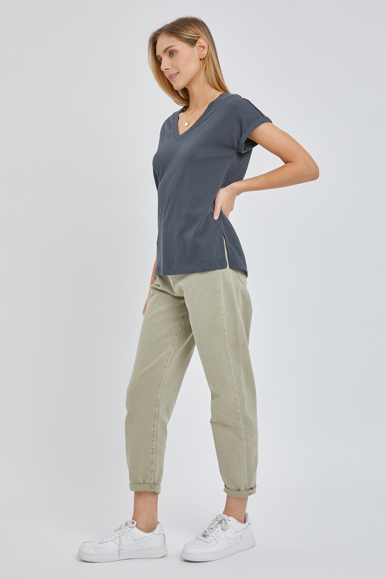 Basic V-Neck Slub Tee - Ash