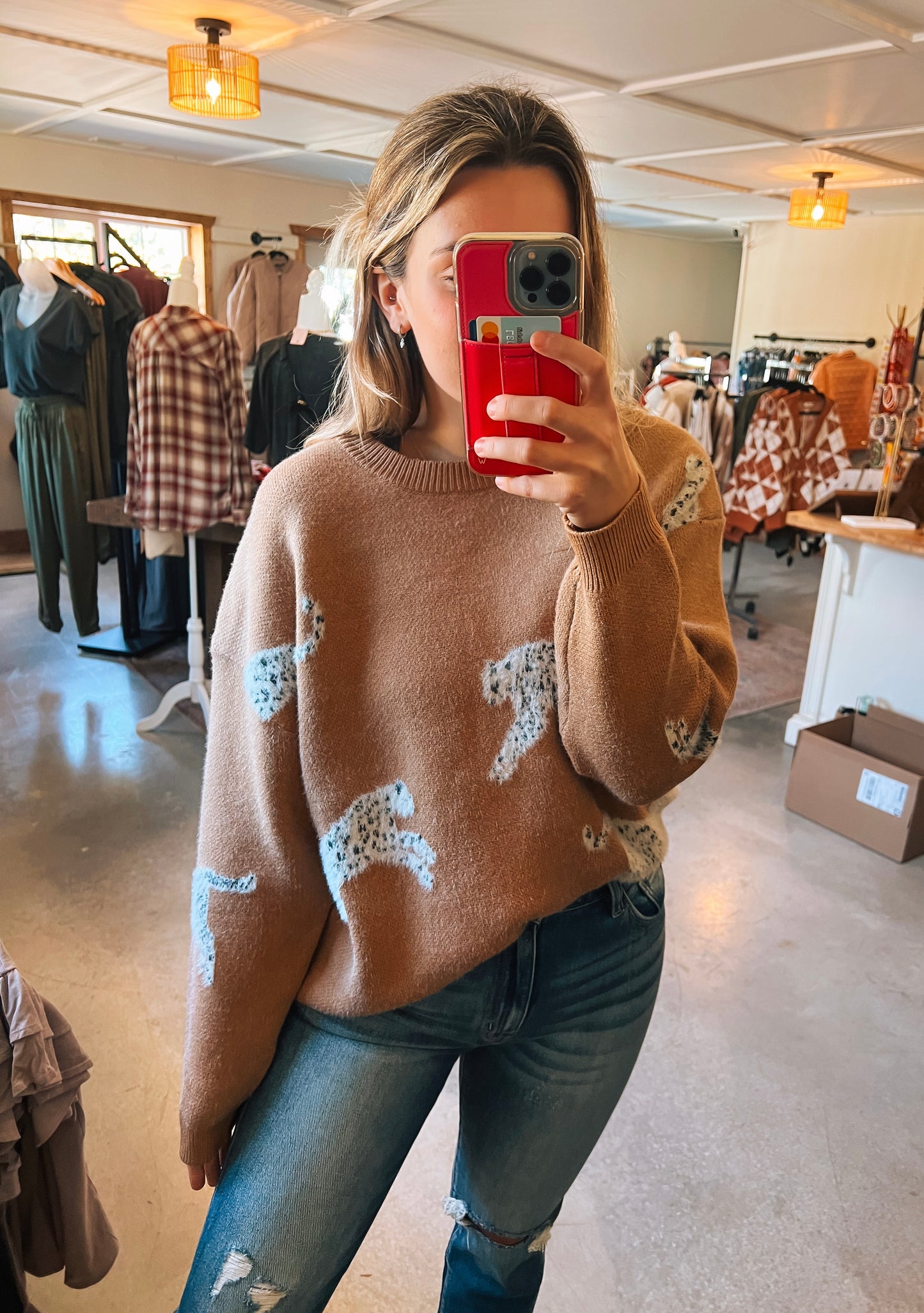 Leopard Knit Sweater- Warm Tan