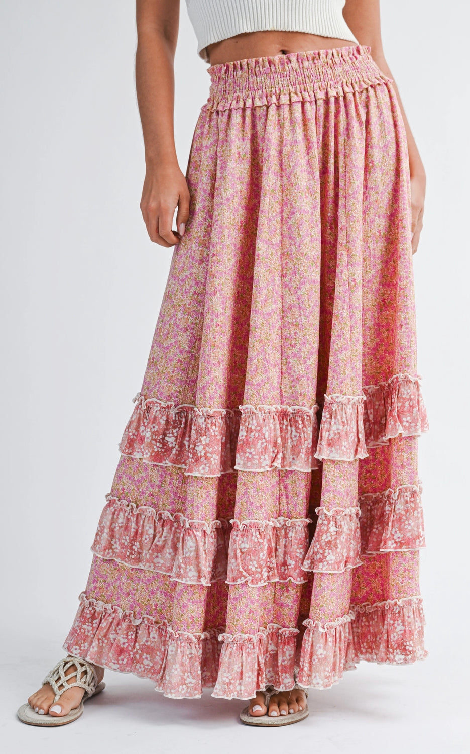 Floral Ruffle Maxi Skirt