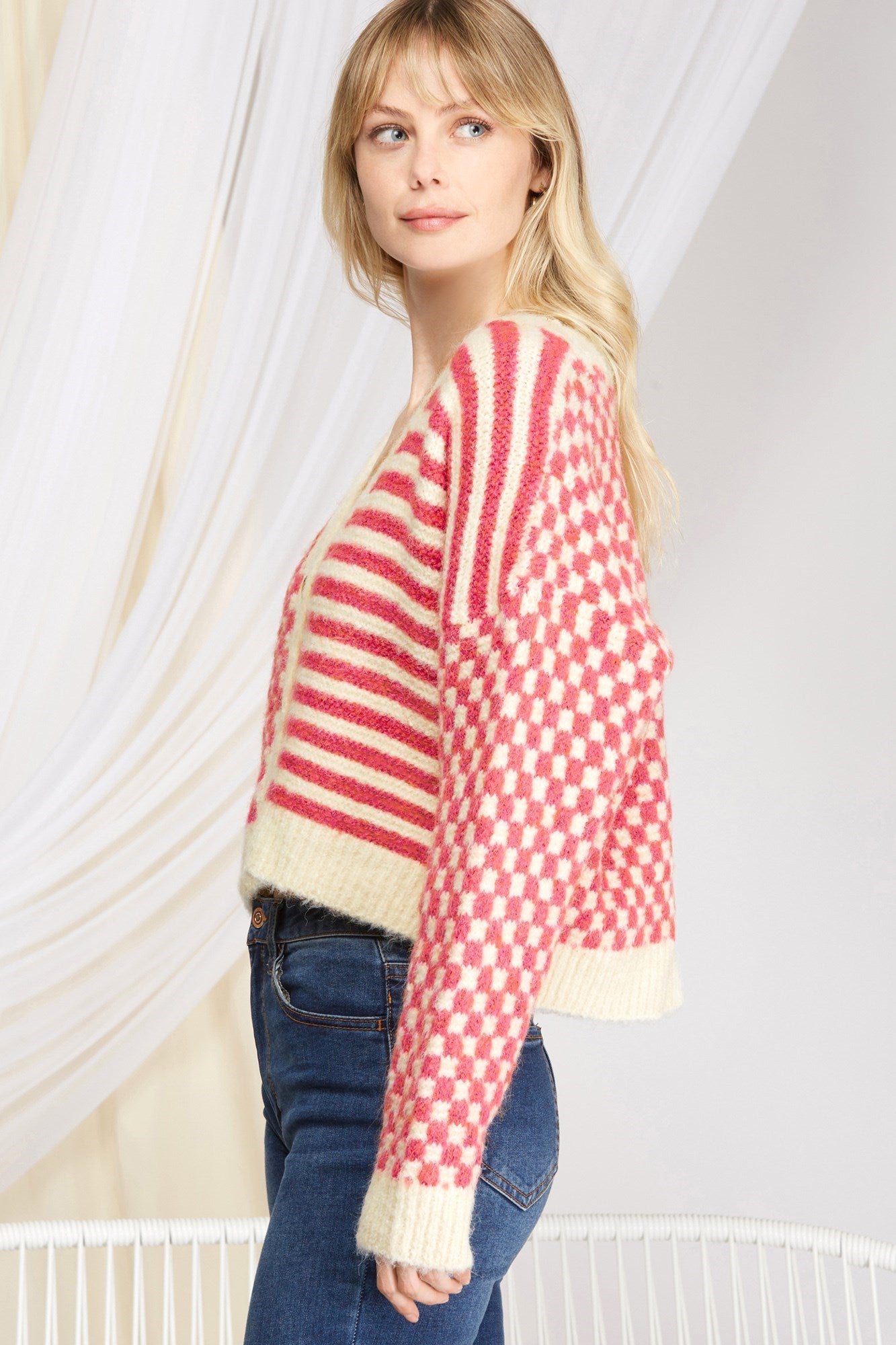 Checkered & Striped Cardigan