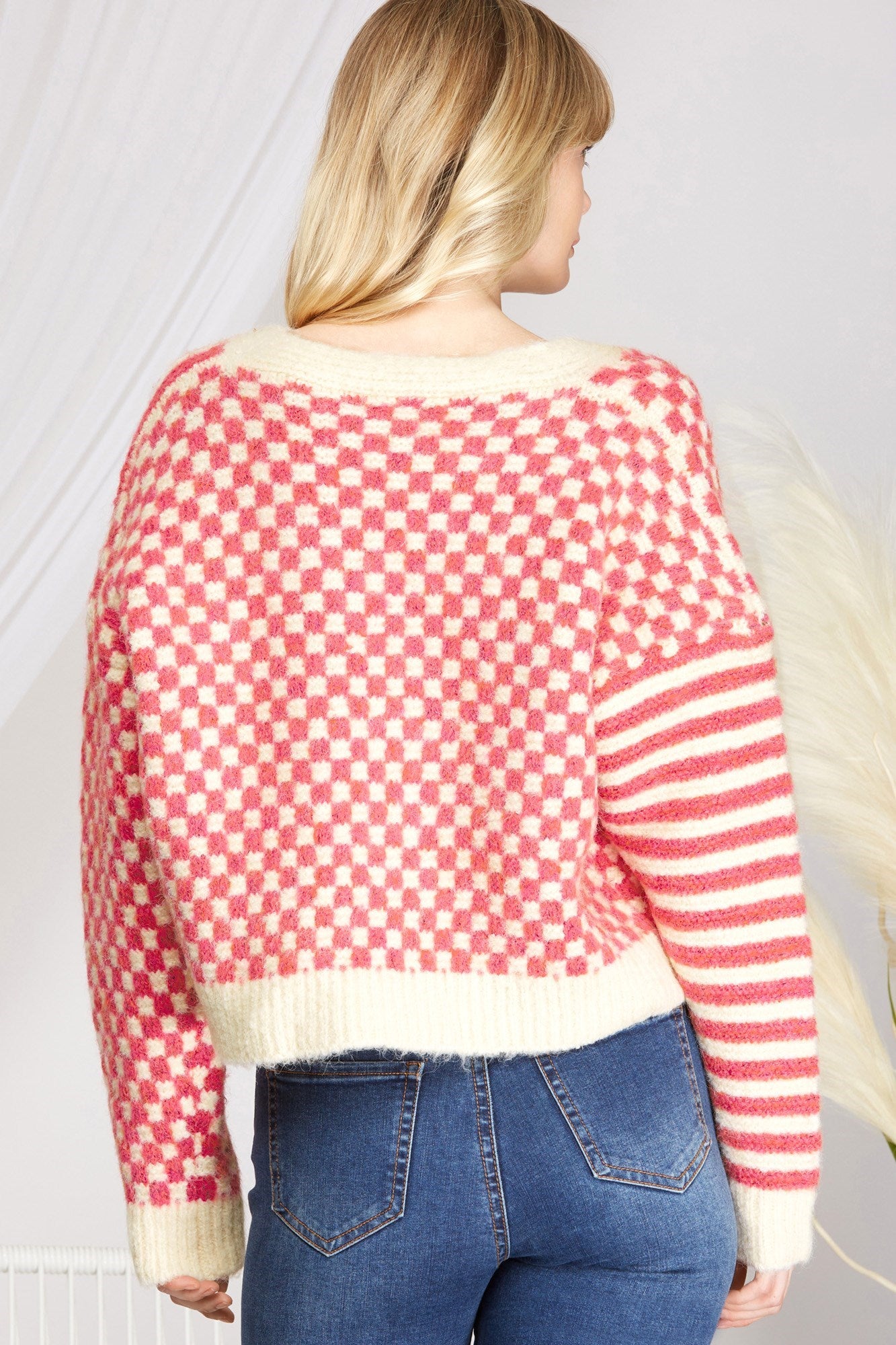 Checkered & Striped Cardigan