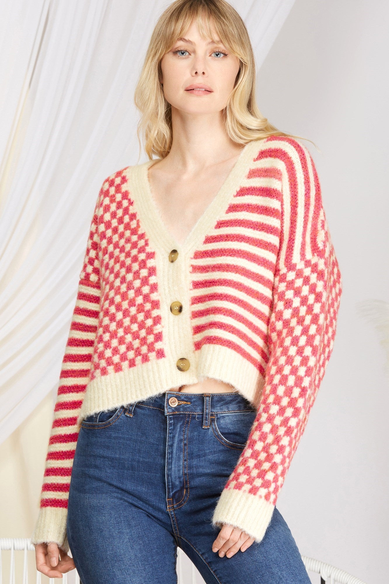 Checkered & Striped Cardigan