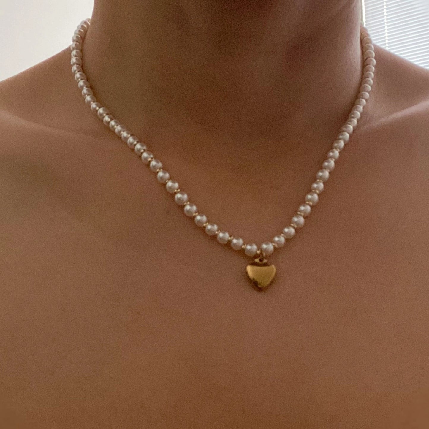 Pearl and Gold Heart Necklace
