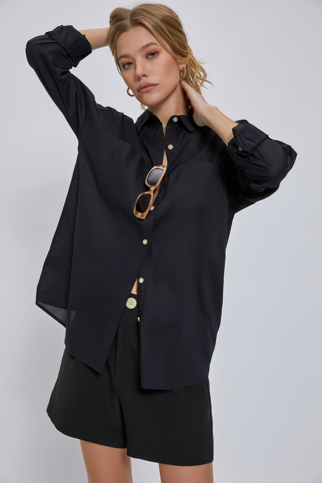 Oversized Poplin Shirt - Black