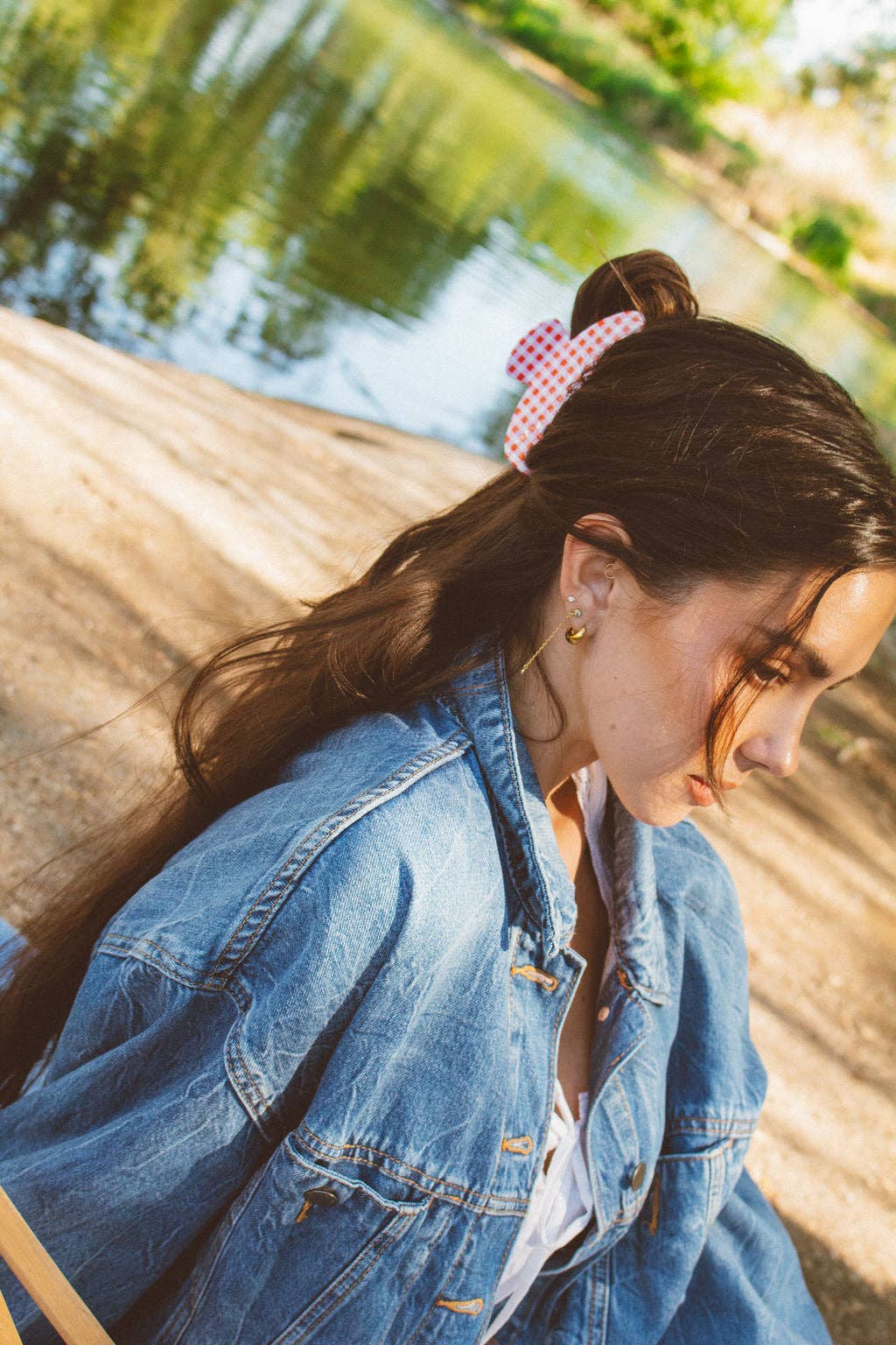 Gingham Claw Clip: Red