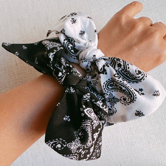 Bandana Tied Hair Scrunch: White Bandana