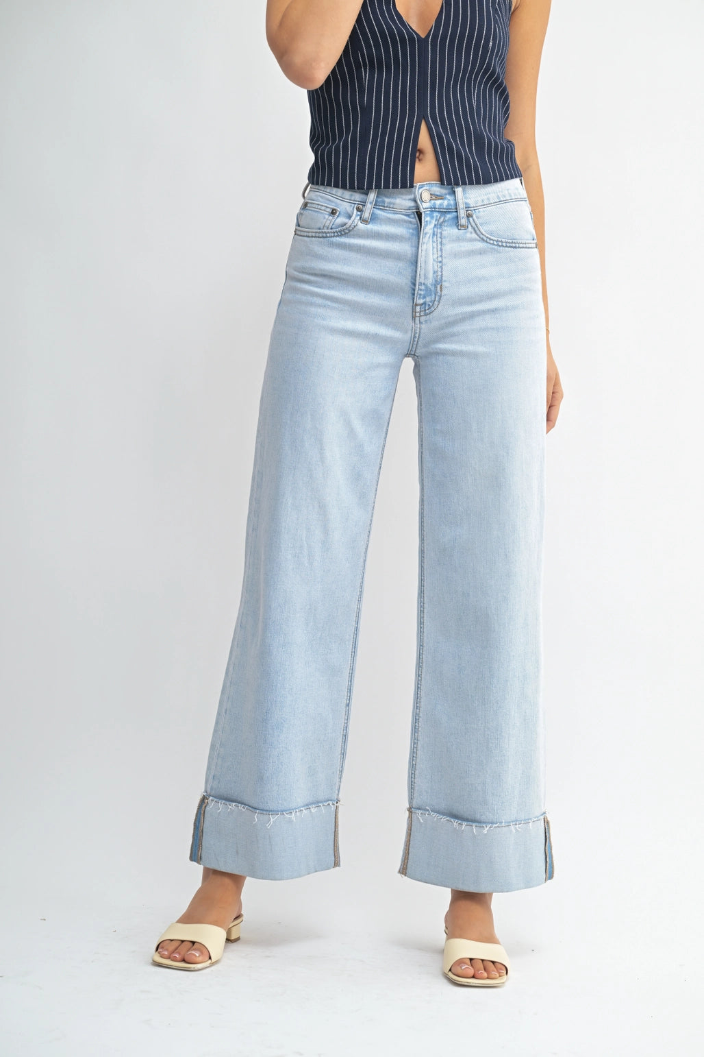 Cuffed Wide Leg Ankle Jeans