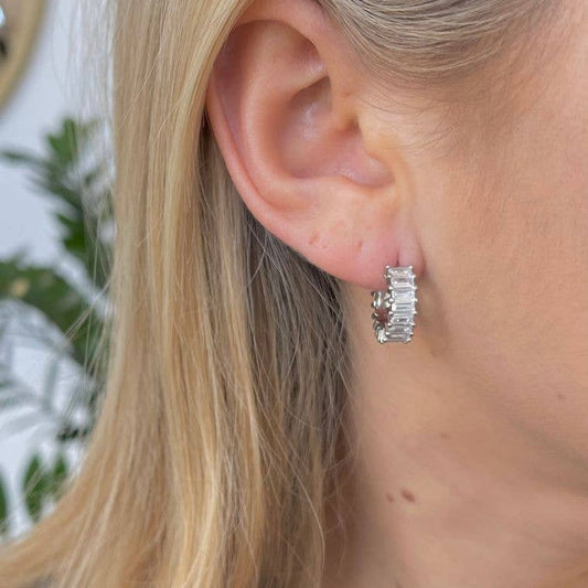 Esther Silver Diamond Hoops