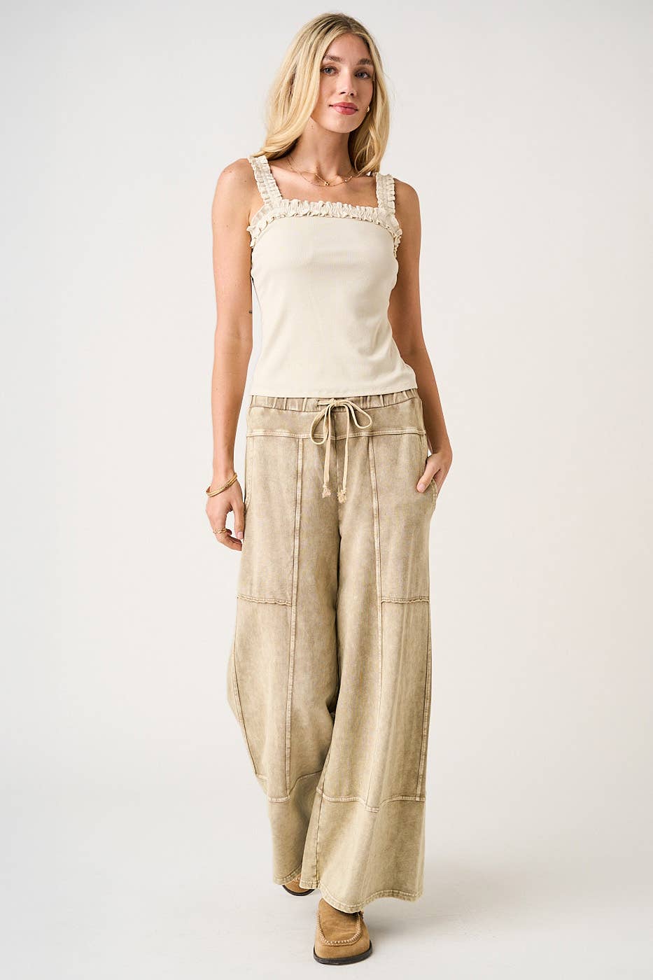 Mineral Wash Seam Detail Pants I Peri Blue