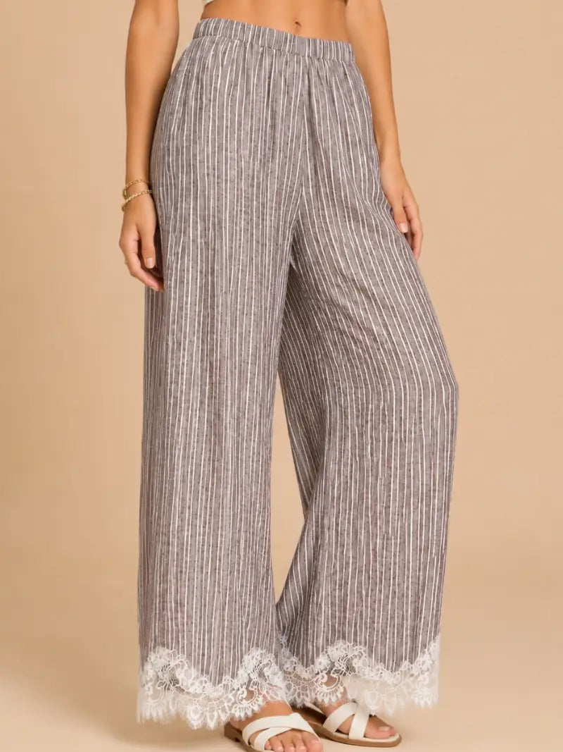 Lace Trimmed Wide Leg Pants