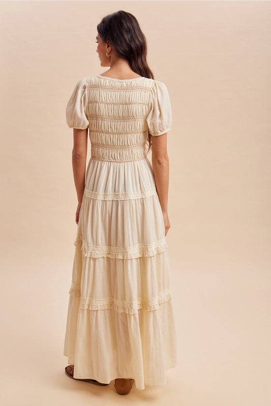 Smocked Lace Tiered Maxi