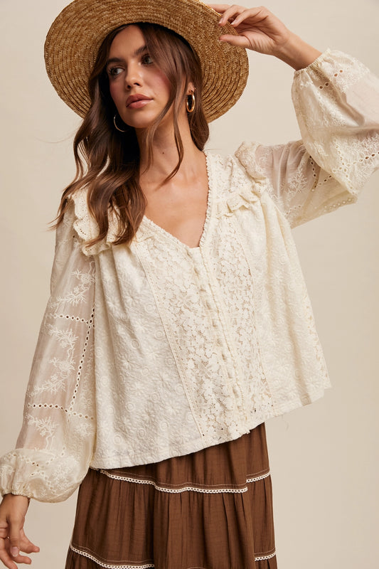 Delicate Embroidered Lace Blouse