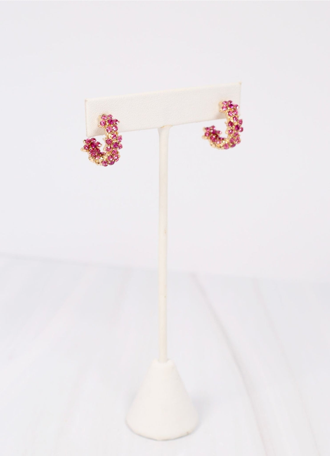 Embellished Hoop Earrings - Fuchsia