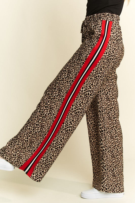 Leopard Contrast Red Panel Pants