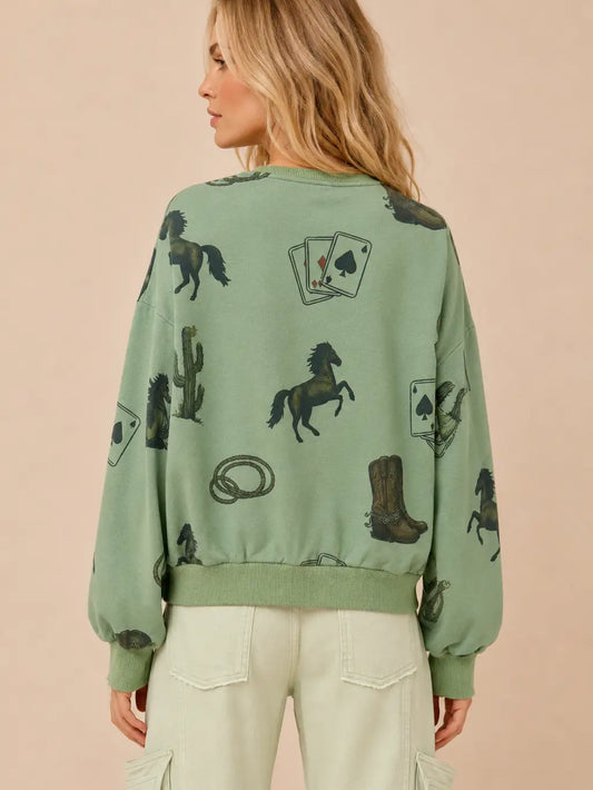 Sage Rodeo Print Sweatshirt