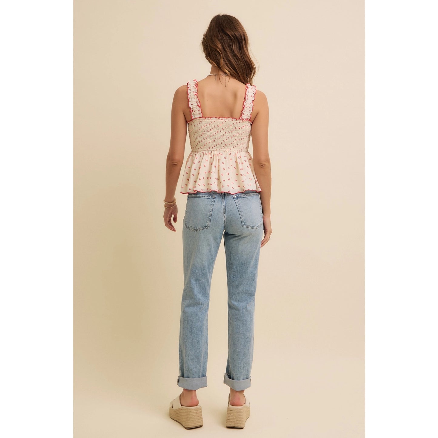 Bow Printed Smocked Top