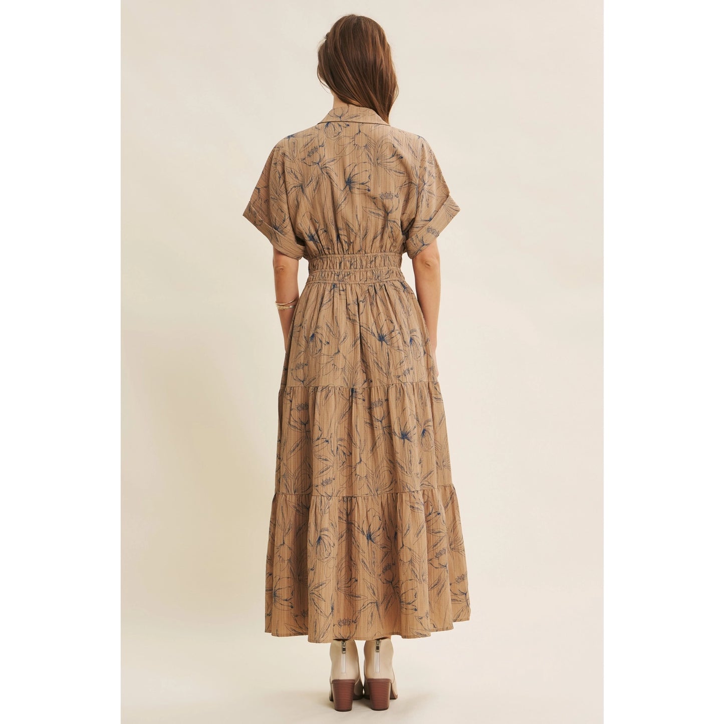 Vintage Inspired Textured Floral Maxi Dress with Dolman Slvs