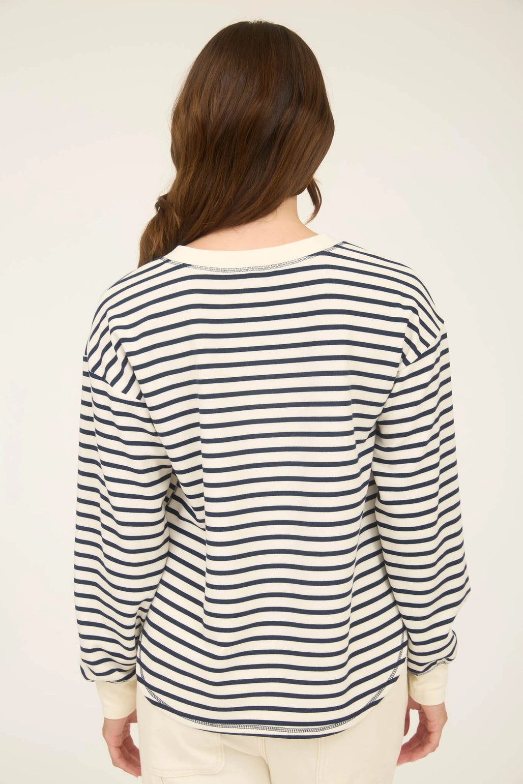 Navy Stripe Henley Long Sleeve Top
