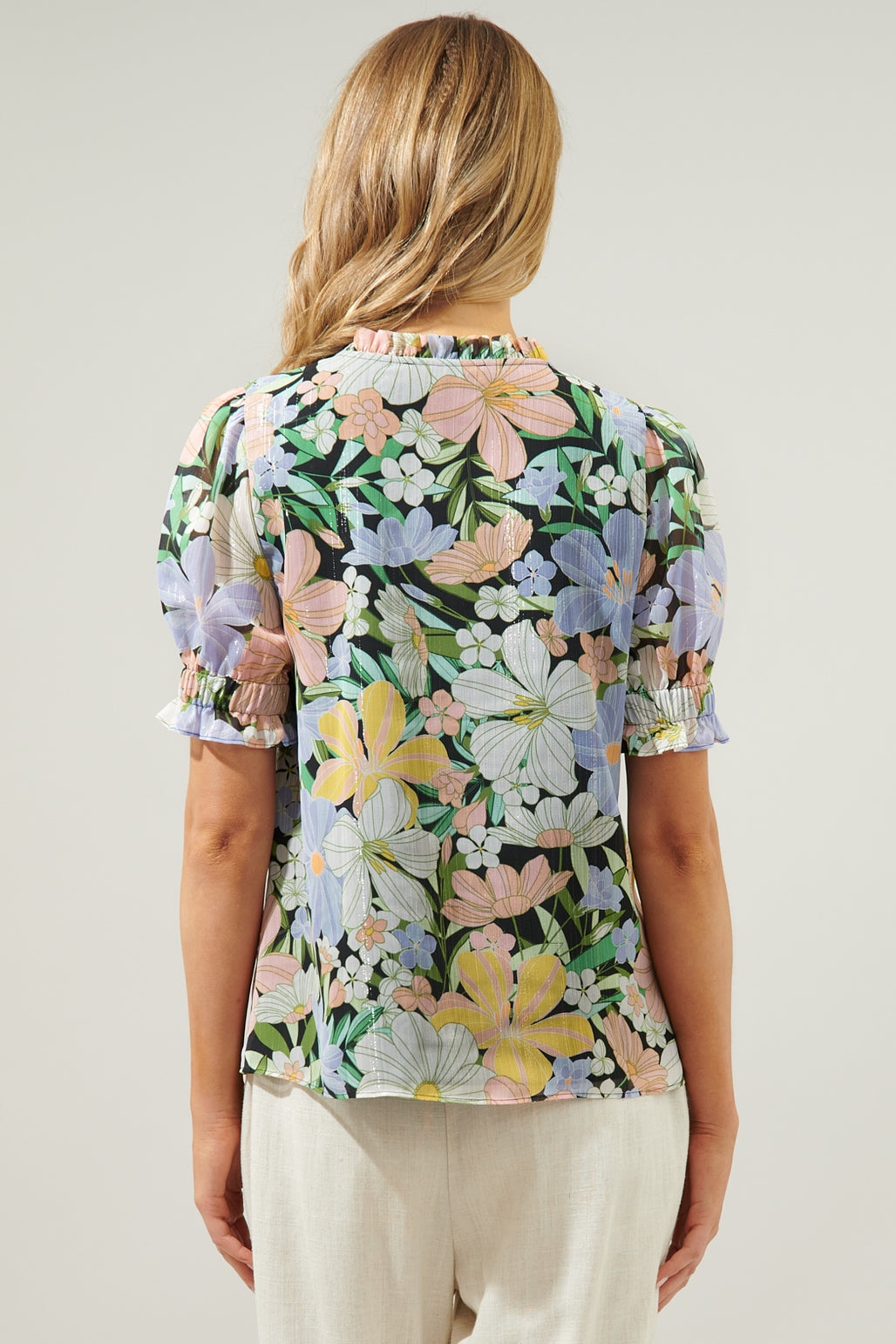 Floral Henley Button Front Blouse