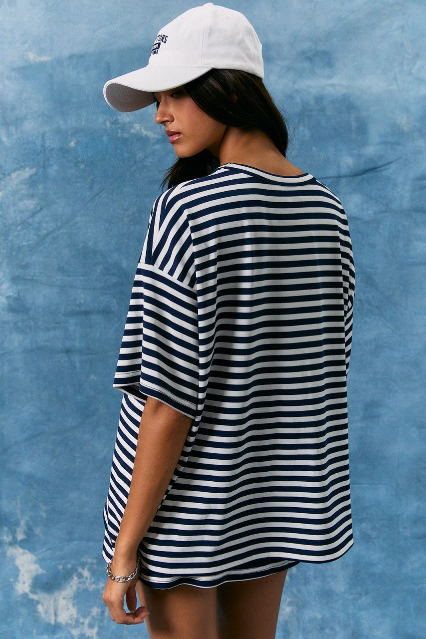 Navy Striped Boyfriend Tee