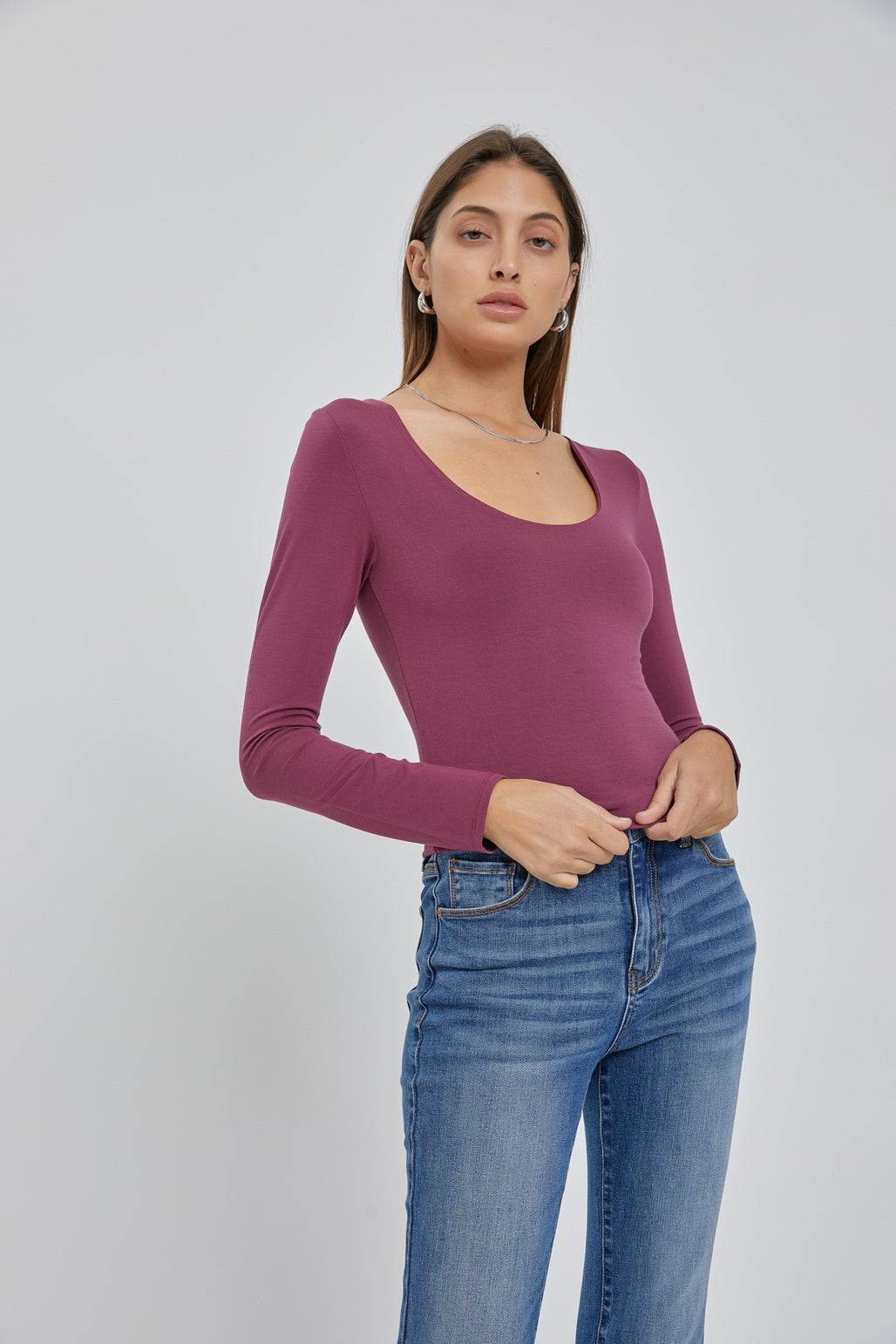 Basic Long Sleeve Top - Plum