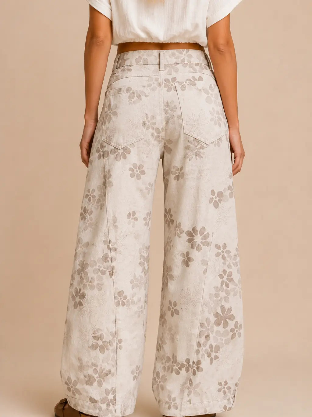 Floral Wide Barrel Leg Jeans