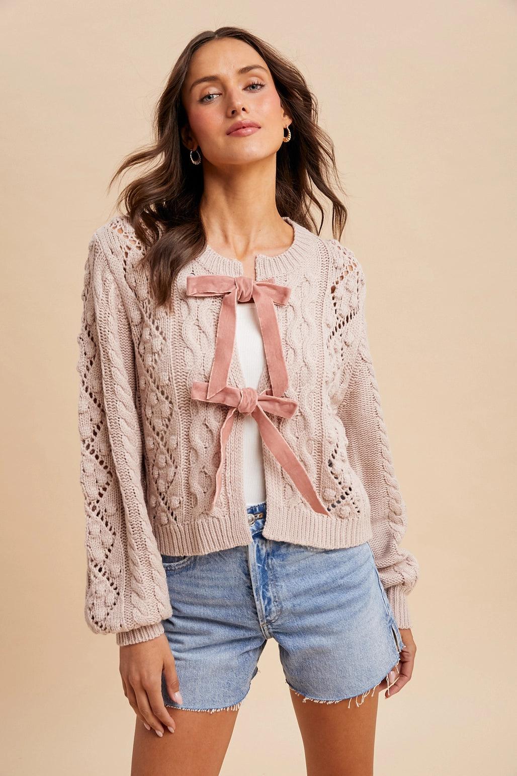 Ribbon Velvet Ties Cardigan