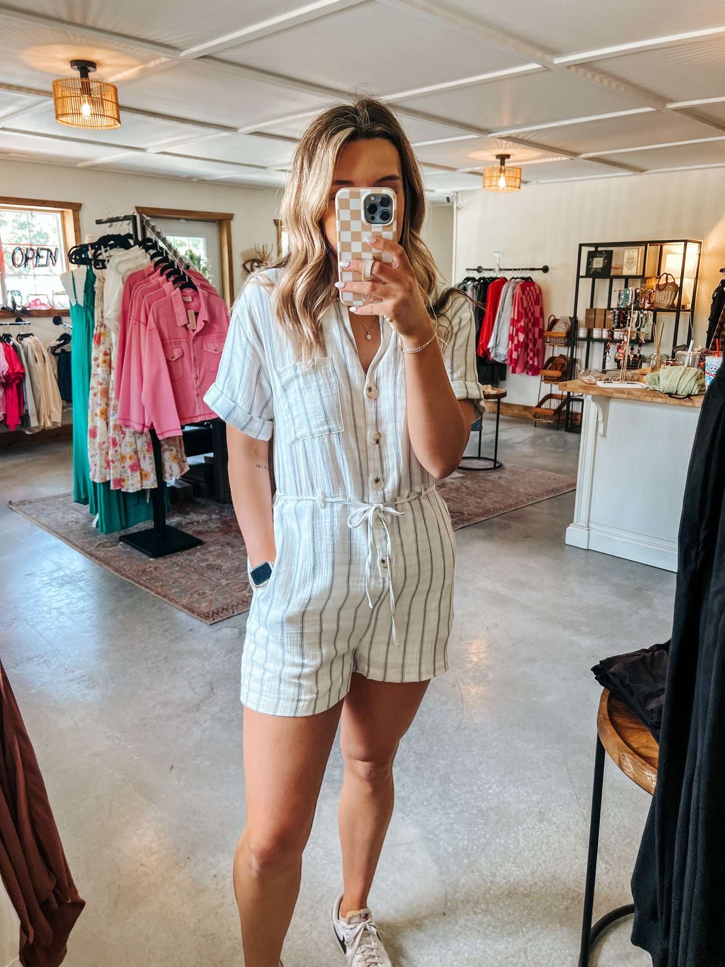 Striped Belted Romper