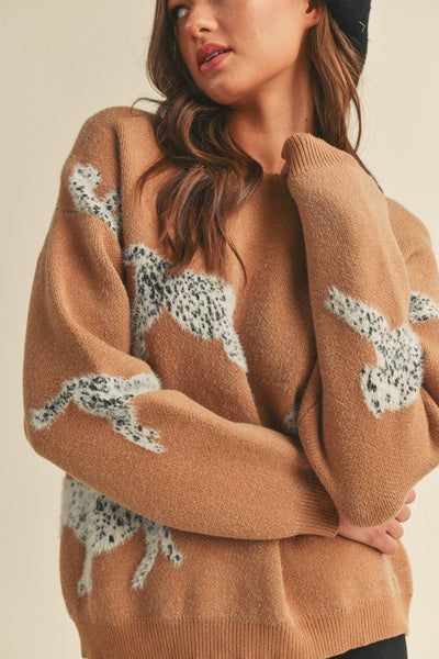 Leopard Knit Sweater- Warm Tan