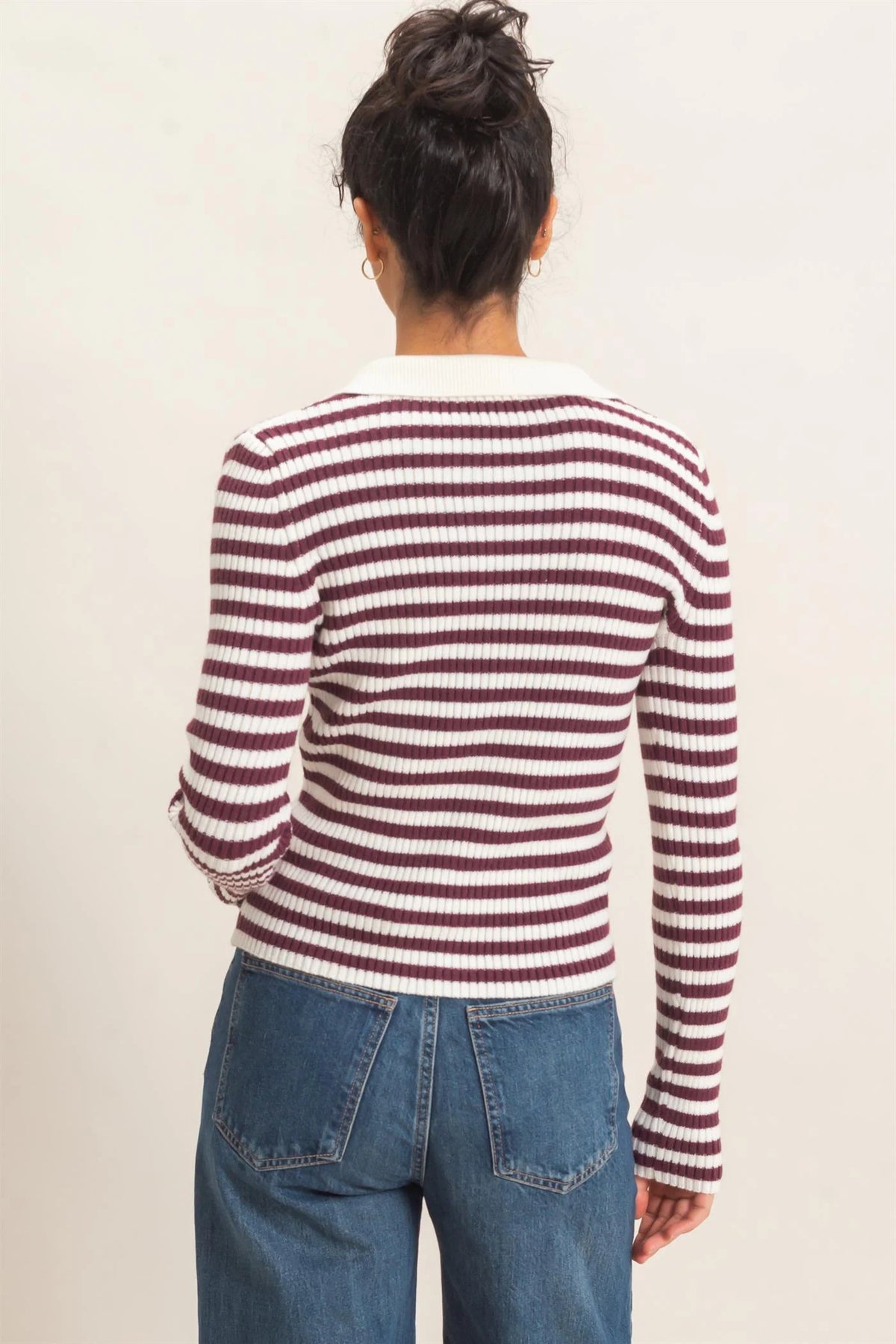 Wine & Cream Striped Cardigan