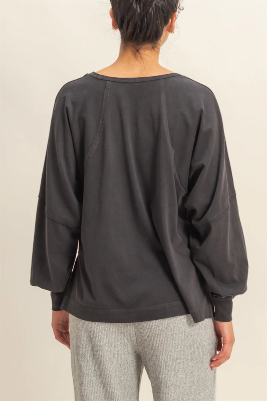 Black Washed Oversized Top