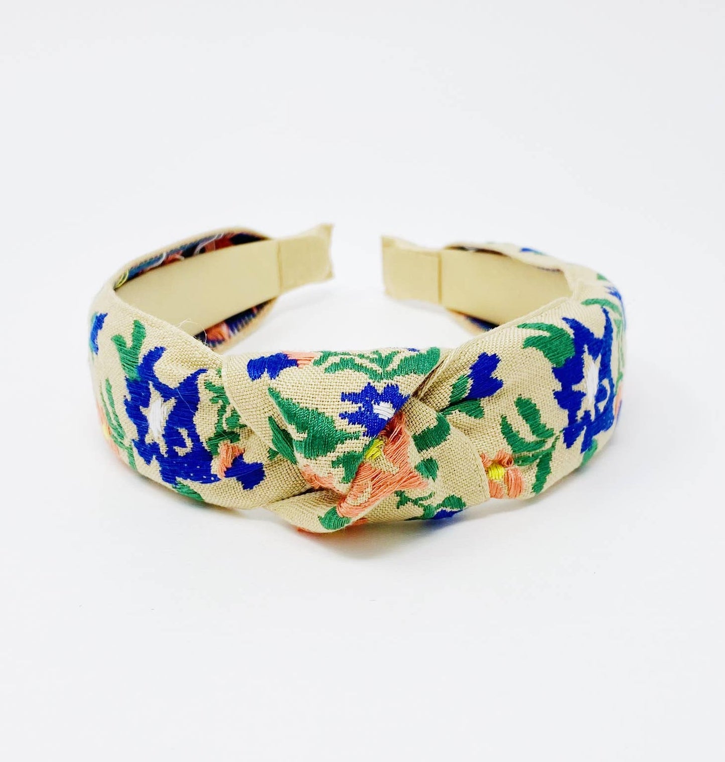 French Floral Embroidered Headband - Apricot