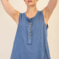 Blue Mineral Washed Henley Tank