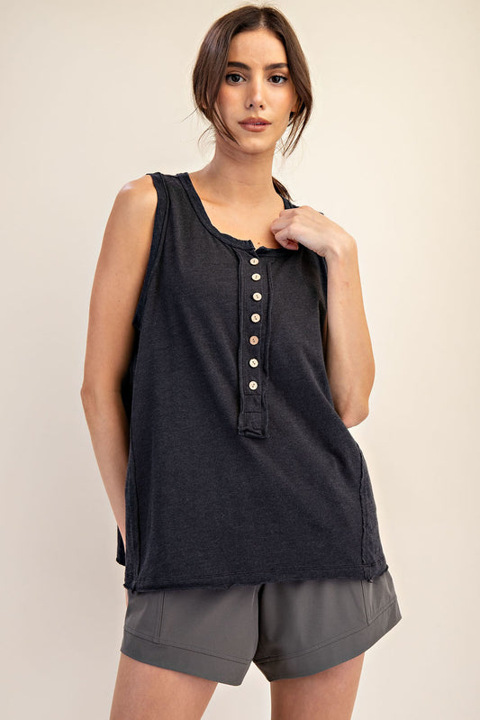 Ash Mineral Washed Henley Tank