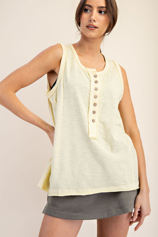 Yellow Mineral Washed Henley Tank