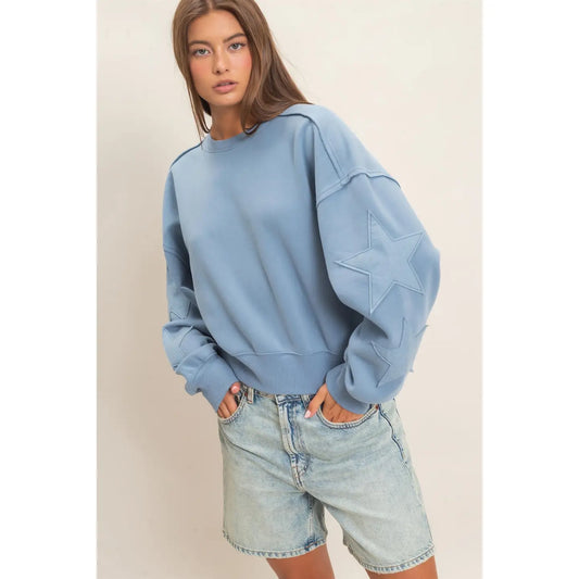Star Patch Sleeve Crew