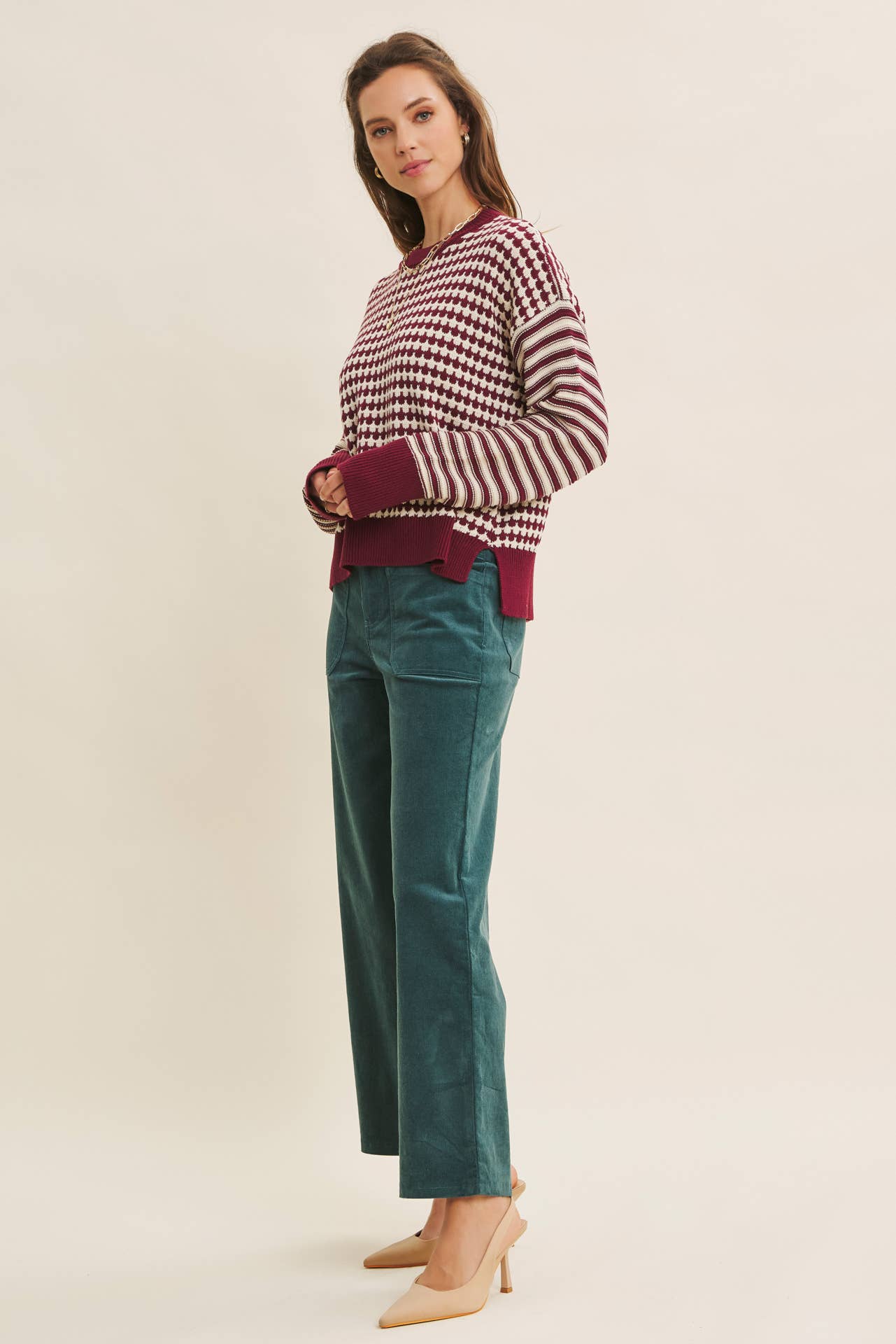 Navy Mixed Knit Stripe Pullover