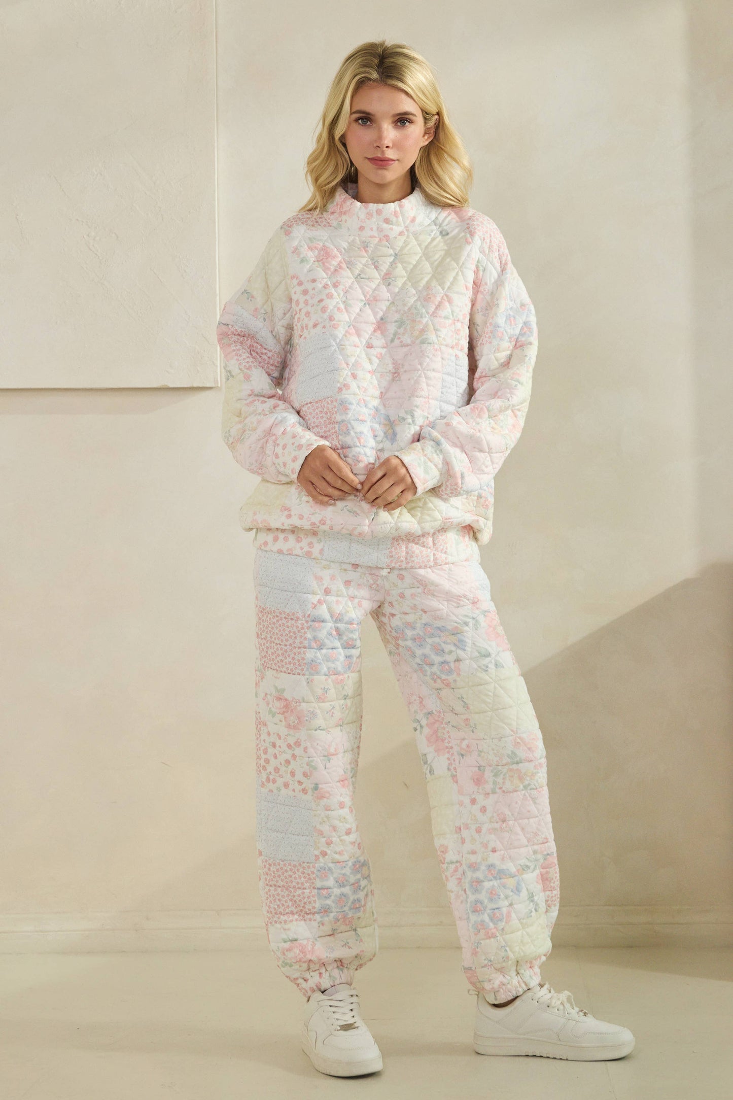 Quilted Floral Mockneck