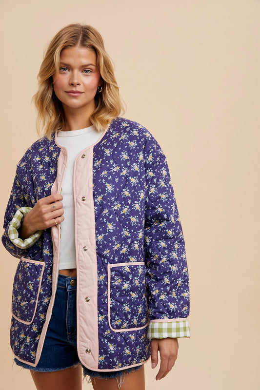 Reversible Quilted Floral Puffer