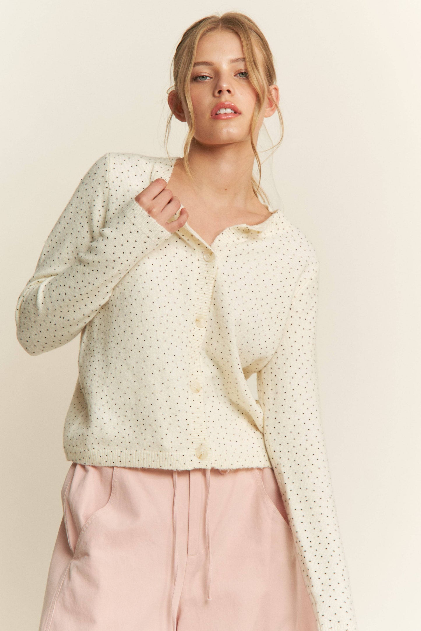 Polka Dot Knit Cardigan — Grey