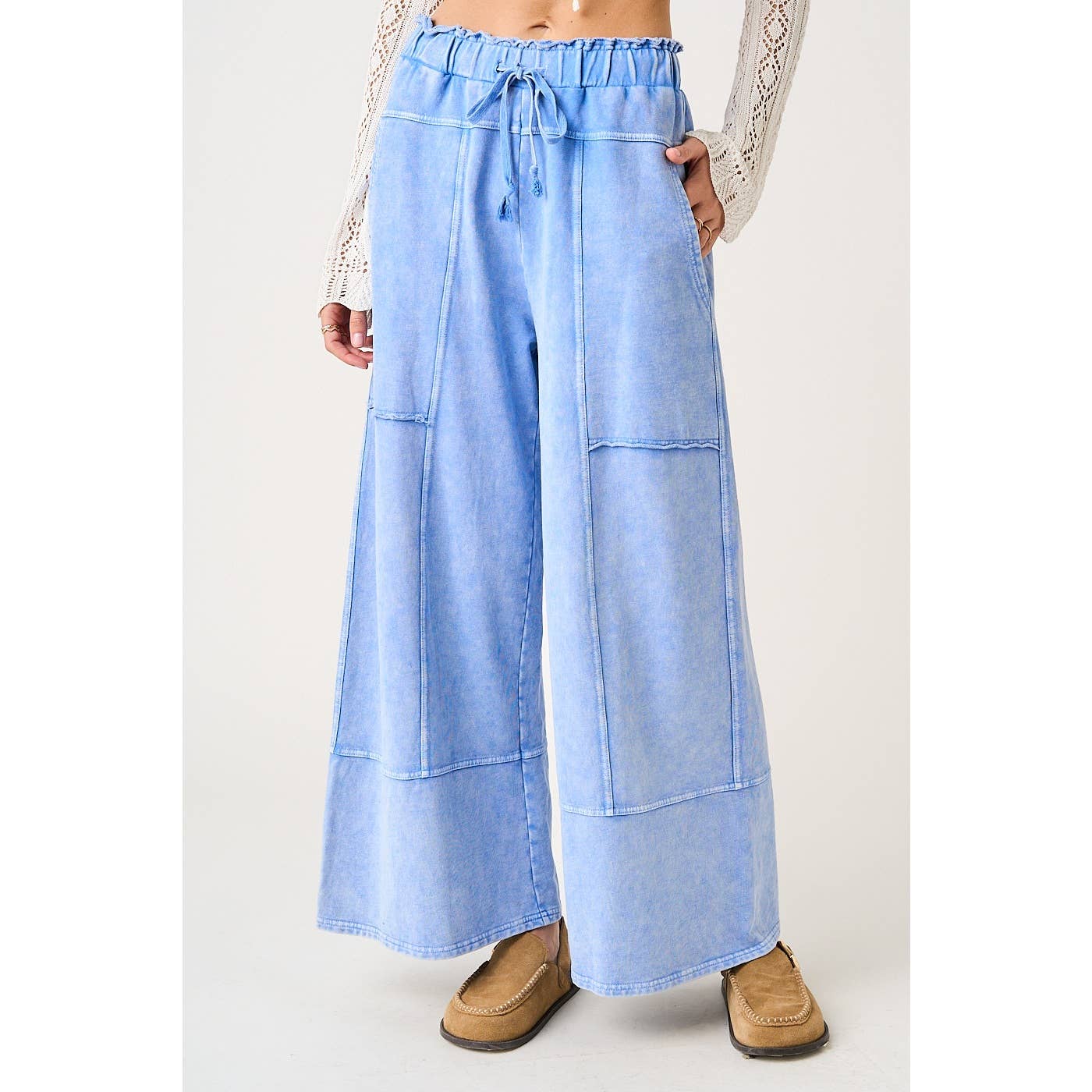 Mineral Wash Seam Detail Pants I Peri Blue