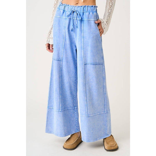 Mineral Wash Seam Detail Pants I Peri Blue