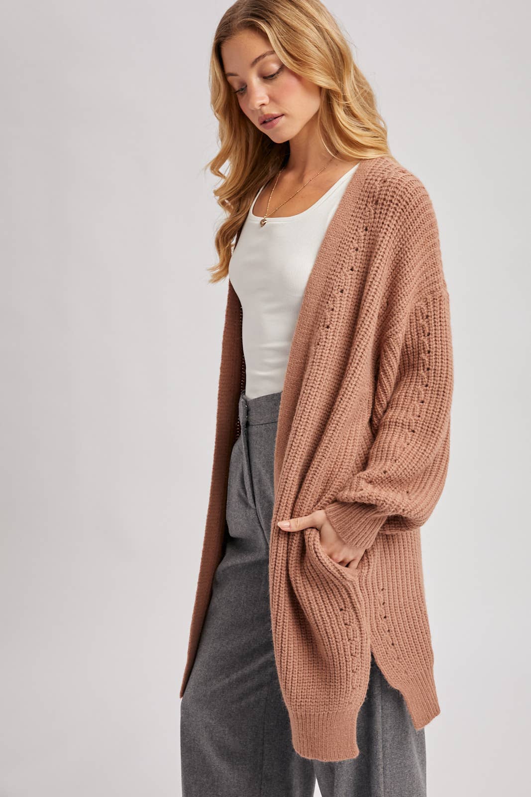 Longline Sweater Knit Cardigan – Hot Pink