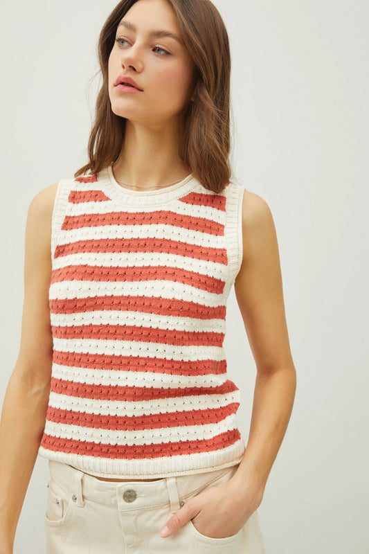 Striped Sleeveless Sweater Top